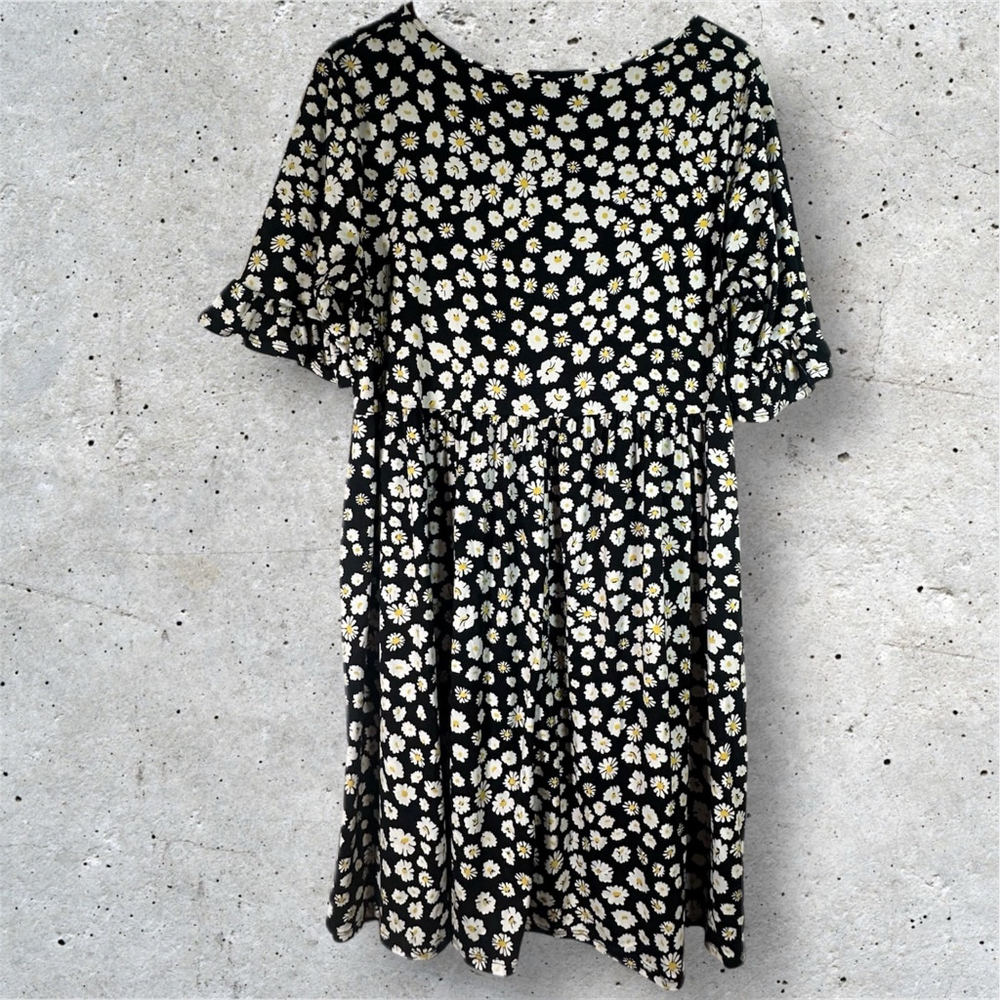Vibe Sportswear Dress Women’s Size 1X‎ Black Daisy Floral Casual